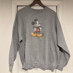 VTG Disney Mickey Mouse Spell Out Crewneck Sweatshirt Grey